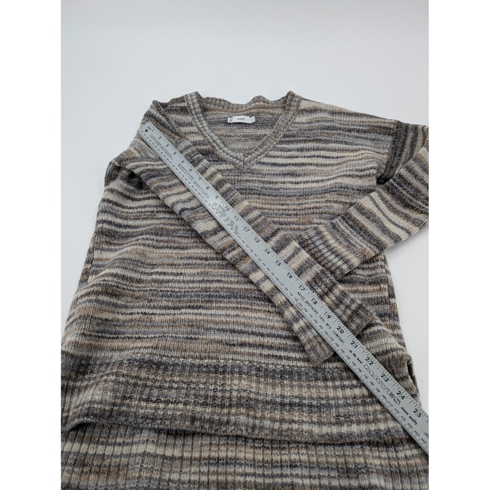 Vince Sweater Women's Size Medium Gray Brown Striped V-Neck Knit Wool Silk Blend - Picture 5 of 7